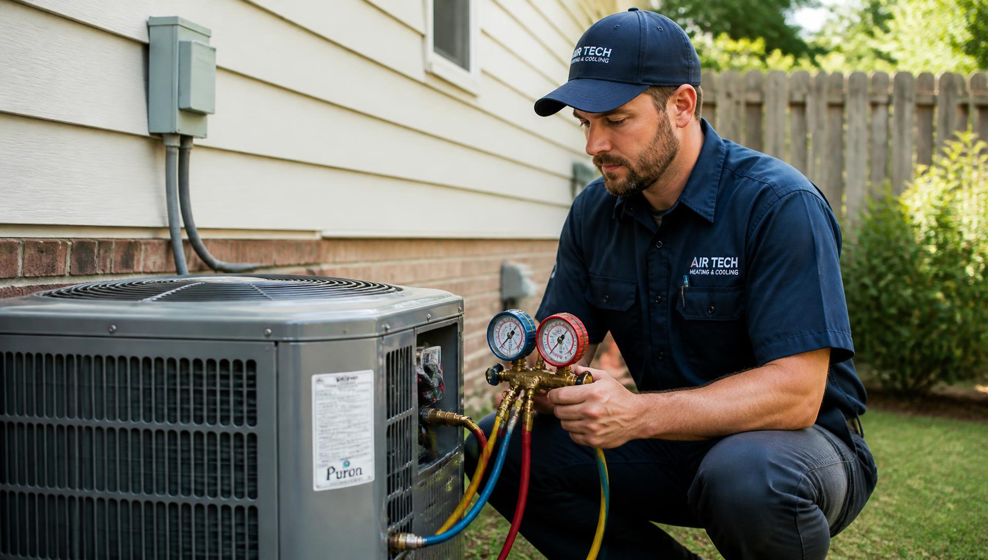 HVAC technician servicing a condenser unit