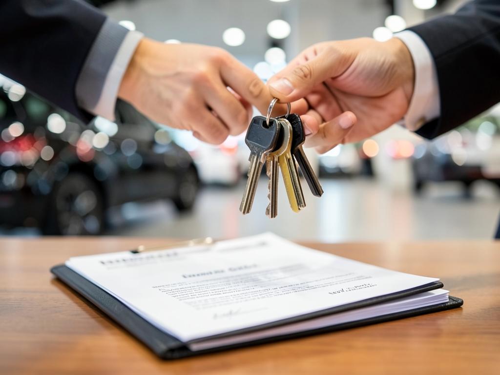 Car keys handed over above signed paperwork